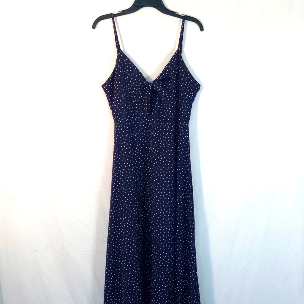 Navy Blue White Polka Dot Maxi Dress Size Medium